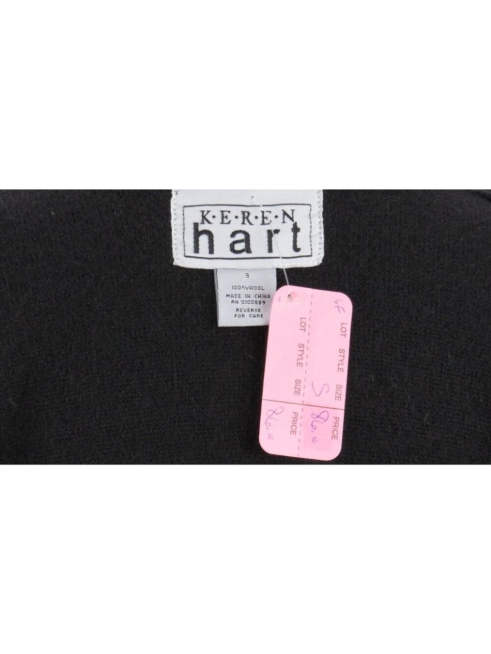 Keren Hart Women Small Cardigan Sweater Wool Blend Black & Burgundy Open Front - Picture 4 of 11
